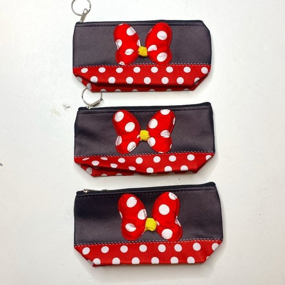 Minnie Mouse bow, NWT, lot of 3 black , red and white polka dot zipper "purse". - Picture 1 of 2